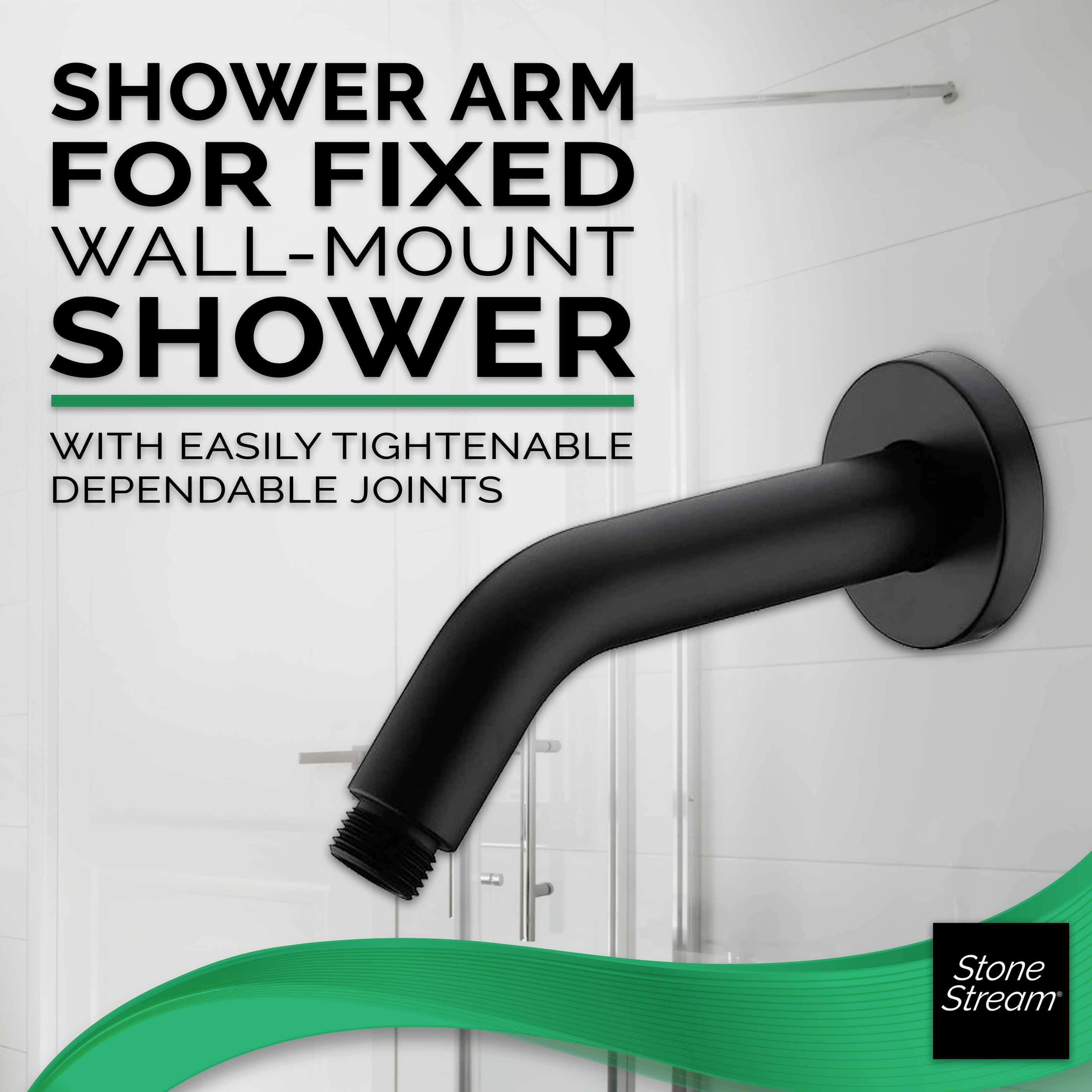 Bras de pomme de douche pour douche murale, noir mat, filetage 1/2 pouce