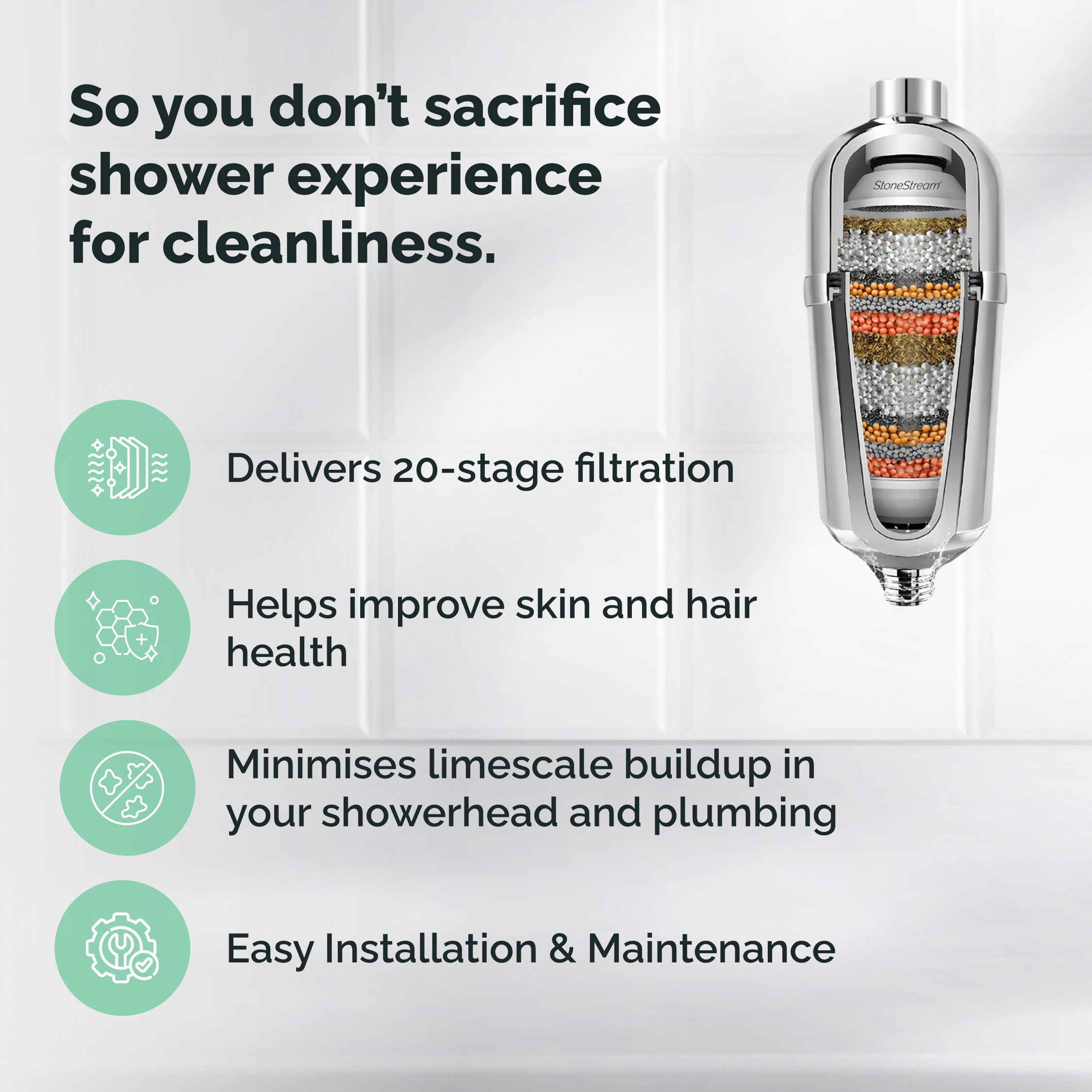 Filtre de douche anti-calcaire avancé