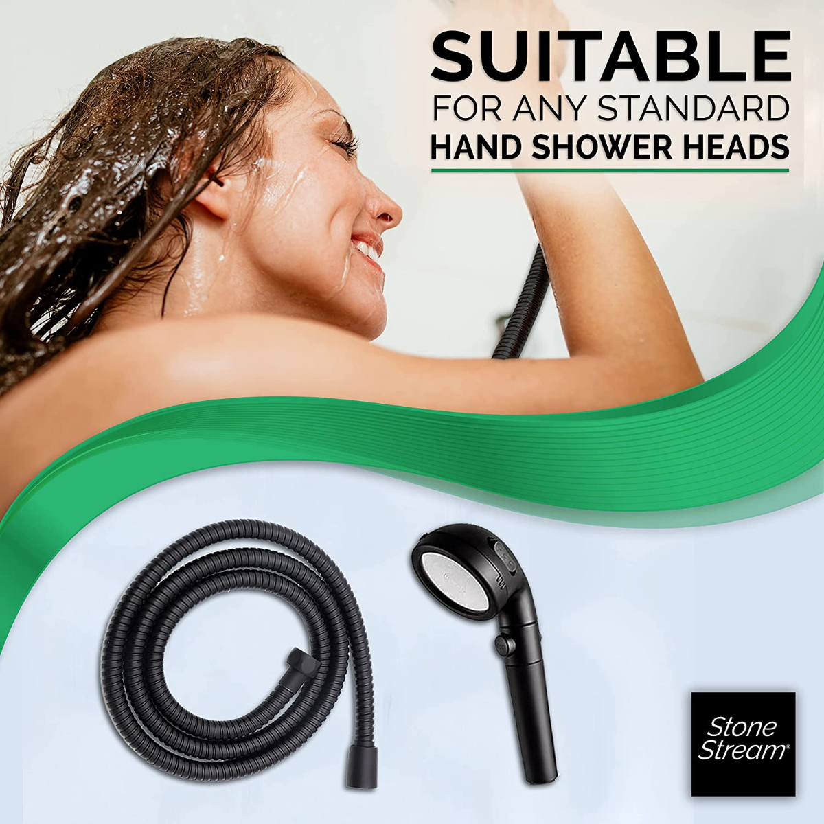 Pommeau de douche à main avec tuyau de douche de 1,5 m - Noir mat