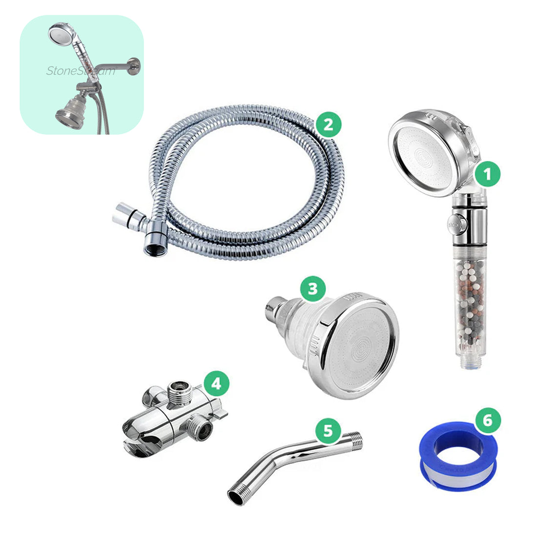 Hochdruck-Handbrause + Wand-Duschkopf Kombi-Set