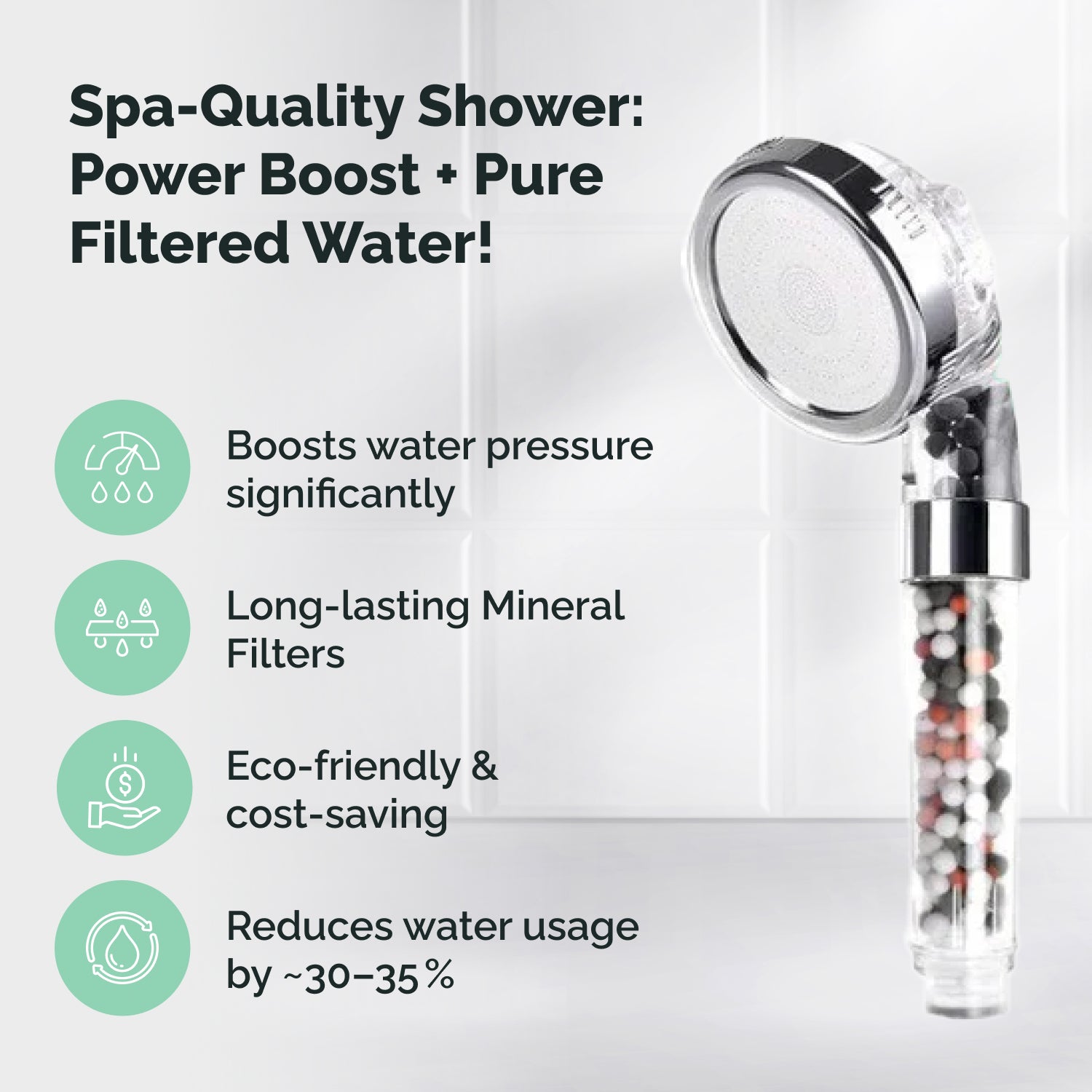 Douche électrique compatible filtré pomme de douche ionique ecopower