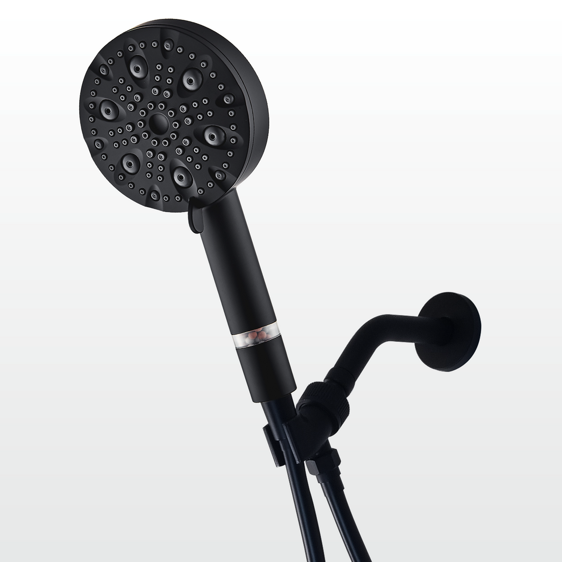 Pommeau de Douche EcoLux 9 Modes en Acier Inox Noir + Kit Adaptateur Mural