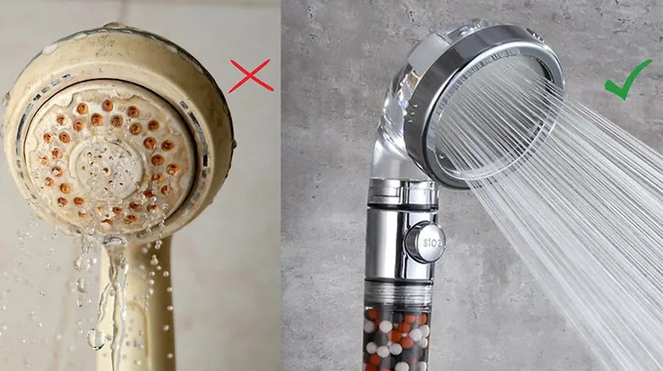 Comparaison de la filtration et de la pression entre le pommeau de douche StoneStream et un pommeau standard