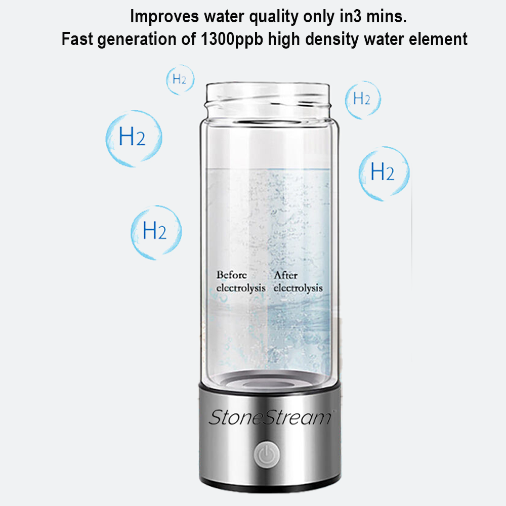 Bouteille à Eau Hydrogène Portable - Générateur 1500 Ppb - Rechargeable USB - Verre Borosilicate - Santé & Bien-être