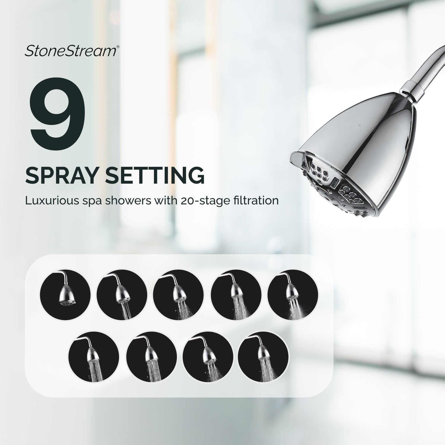 Filtration à 20 étapes multimode de douche murale ECOLUX