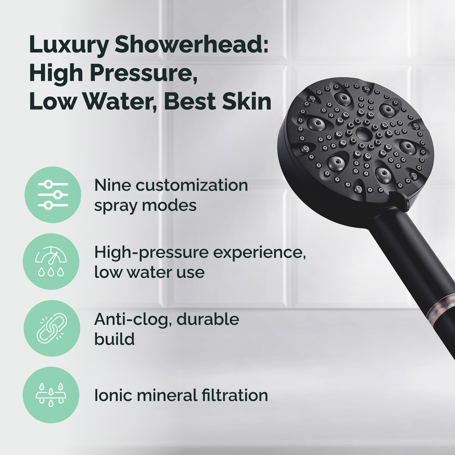 Combiné de douche mural &amp; de luxe à 9 modes avec kit de filtration