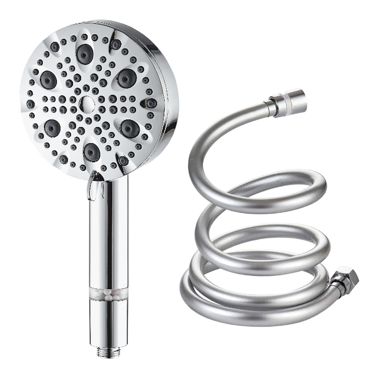 Black high-pressure showerhead with chrome hose