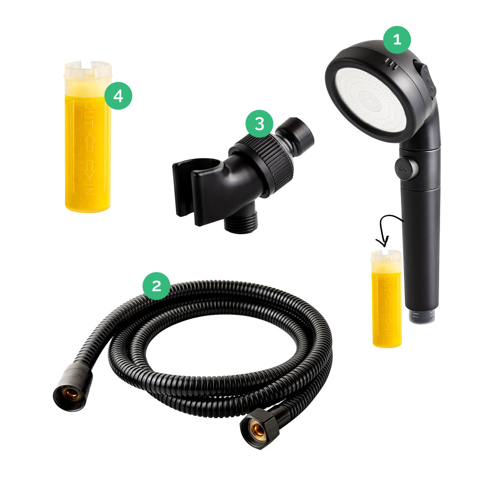 EcoPower 4-in-1 Vitamin C Black Shower Head Kit