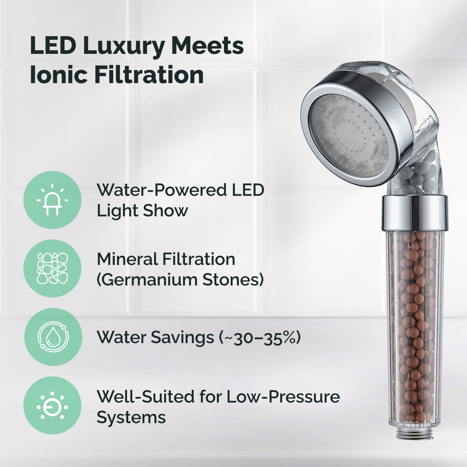 Pomme de douche ionique LED