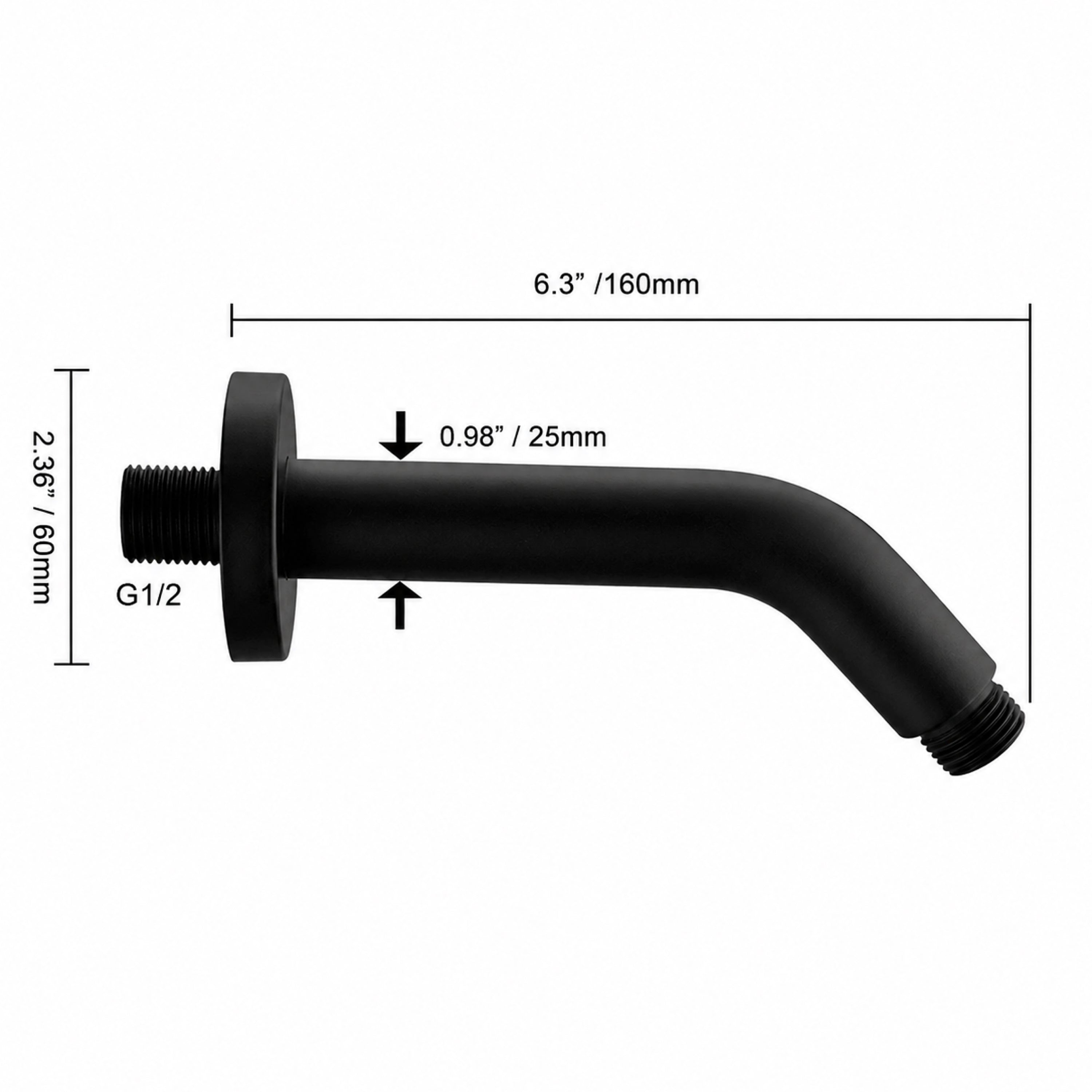Duschkopf mit Filter Arm für Wandmontage - Mattschwarz - 1/2 Zoll Gewinde